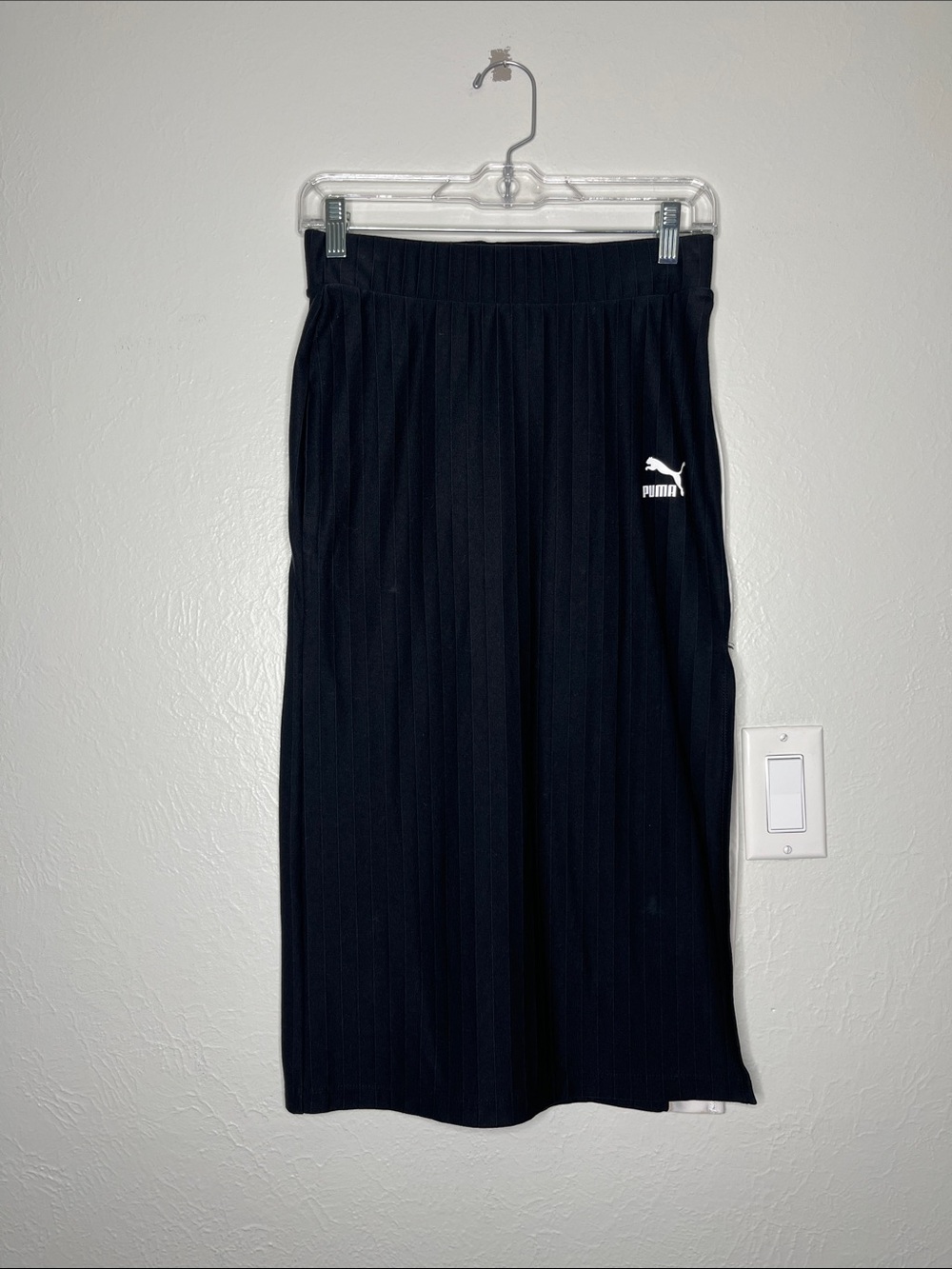 Puma Black and White Pencil Skirt Size S Side-Slit Stretchy Blokecore Sporty